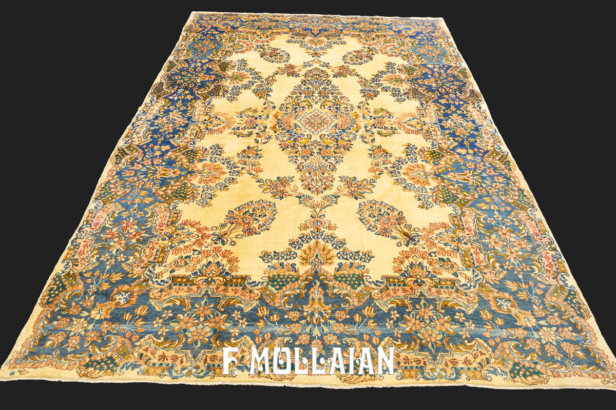 Antique Kerman Rug Floral Design Beige Field n°:17725766